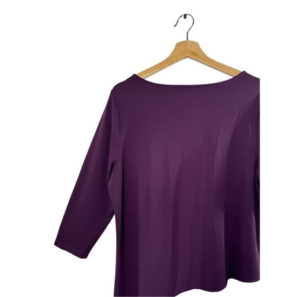 NWOT Susan Graver Purple 3/4 Sleeve Tunic Blouse Size L Velvet Asymmetrical Hem - Picture 8 of 9